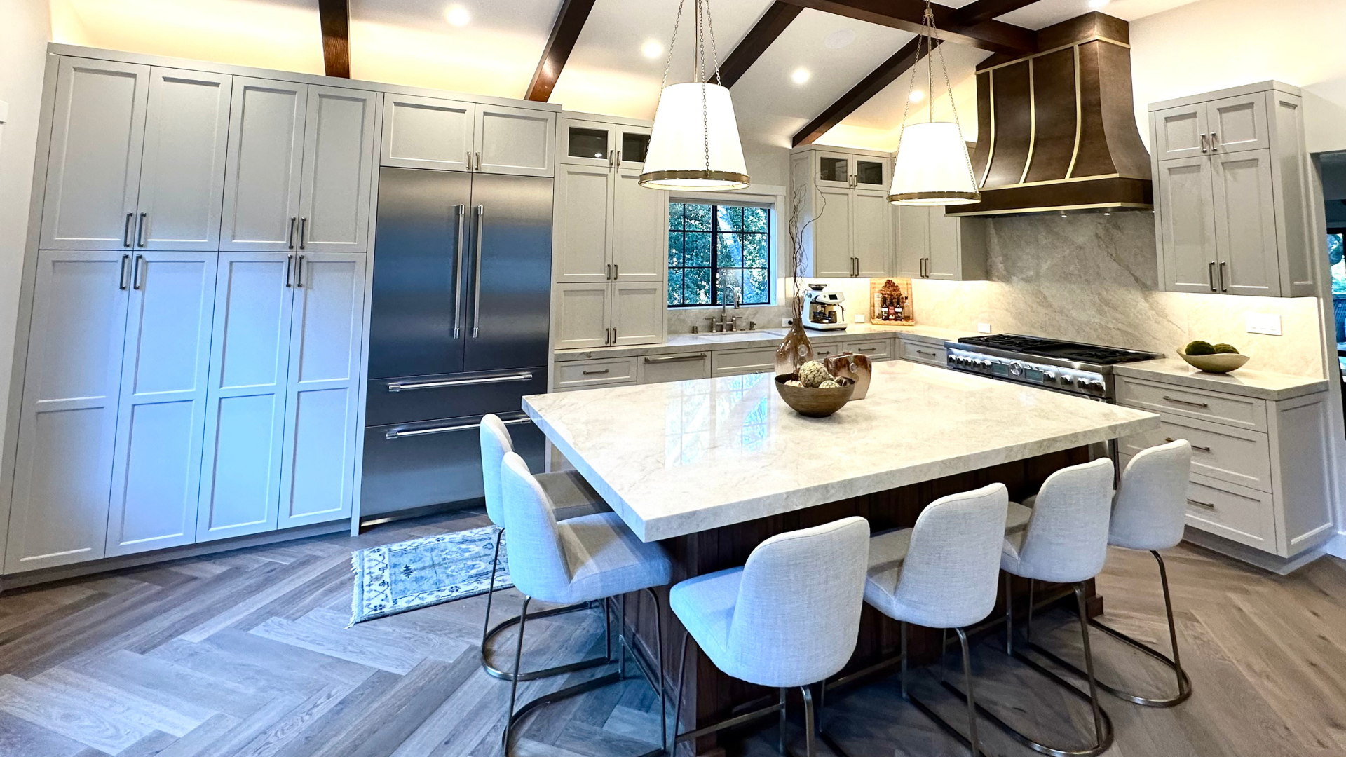 herringbone wood flooring installation in kitchen in San Ramon, CA